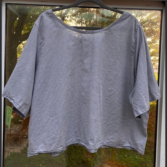 Connally McDougall Blue w/White Stripes Cotton Wide Neck Boxy Tee Womens Size 3X - Picture 5 of 6